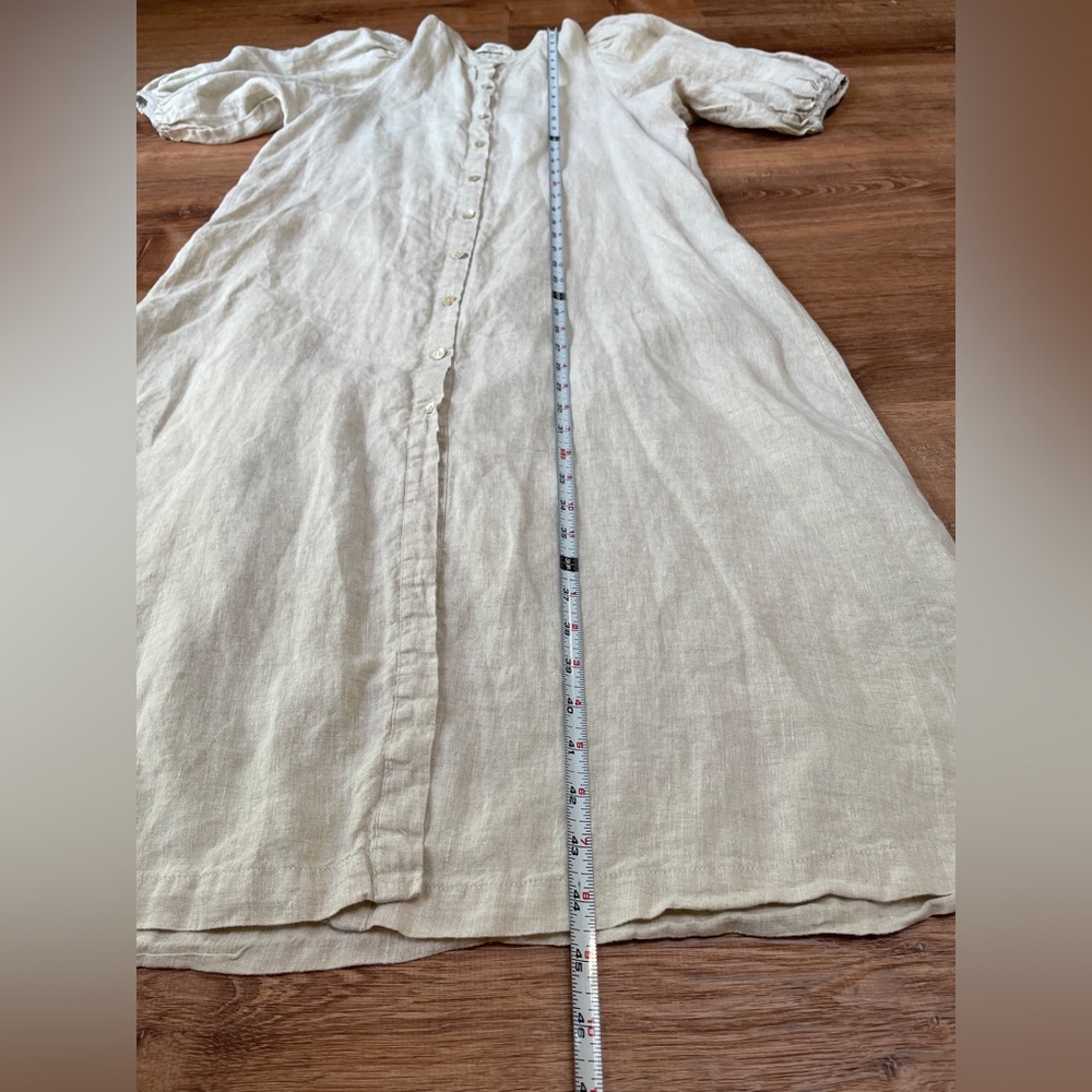 Lanhtropy Bubble Linen dress button down size small natural puff sleeve peasant - Picture 6 of 9